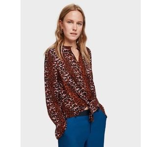 Scotch & Soda Leopard Print Tie Front Blouse Size XS